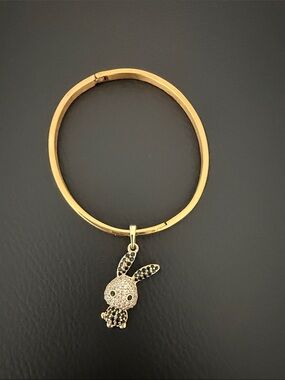 Gold Bunny Charm Bangle Bracelet